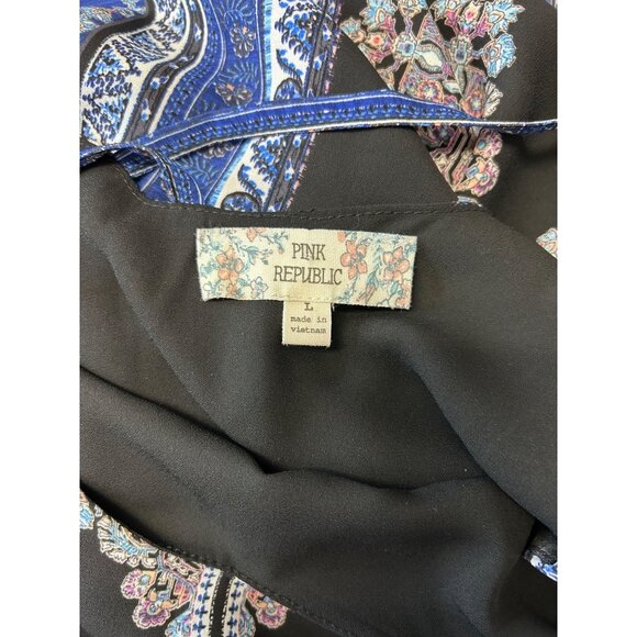 Pink Republic Womens L Printed Sleeveless Slip Dress Blue Black Patterned V-Neck - Picture 5 of 9